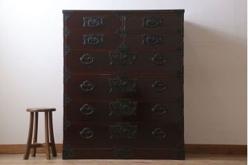 【N様ご成約分】中古　岩谷堂箪笥　手打ち金具　木地呂塗り　上質な重ね衣装箪笥