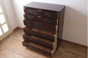 【N様ご成約分】中古　岩谷堂箪笥　手打ち金具　木地呂塗り　上質な重ね衣装箪笥