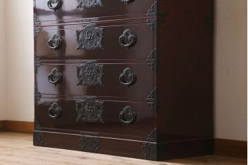 【N様ご成約分】中古　岩谷堂箪笥　手打ち金具　木地呂塗り　上質な重ね衣装箪笥