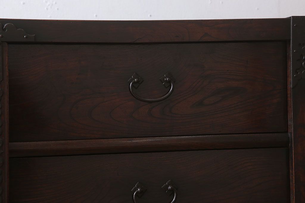 アンティーク家具　古民具・骨董　前面欅材製　江戸期の三国車箪笥