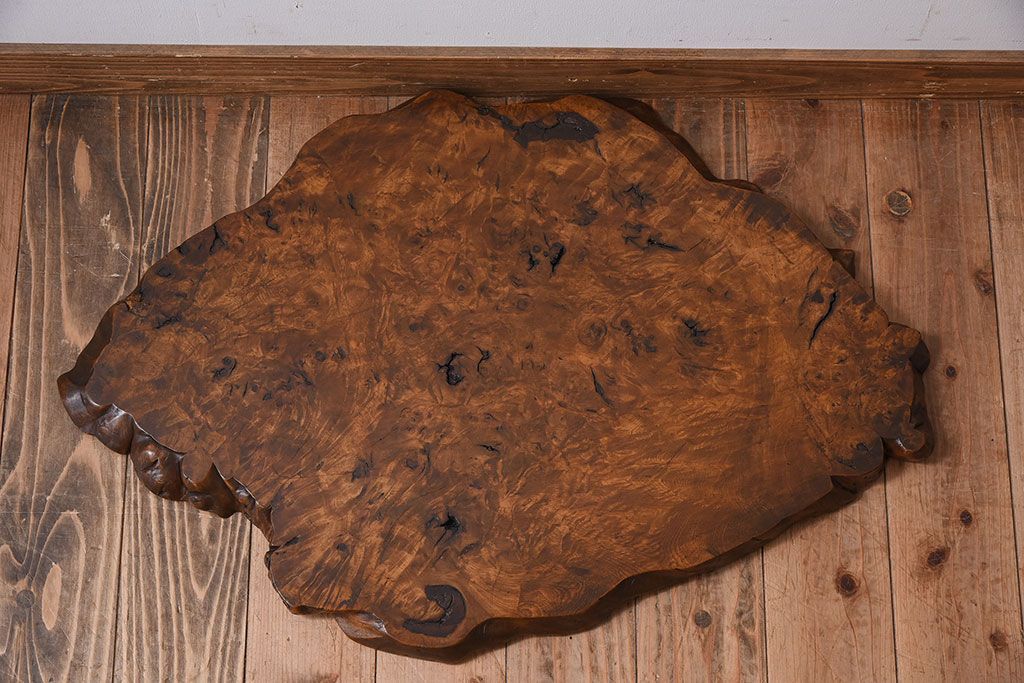 アンティーク雑貨　大正〜昭和期　瘤杢　古い栃材のアンティーク花台(飾り台)