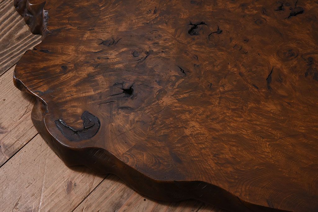 アンティーク雑貨　大正〜昭和期　瘤杢　古い栃材のアンティーク花台(飾り台)