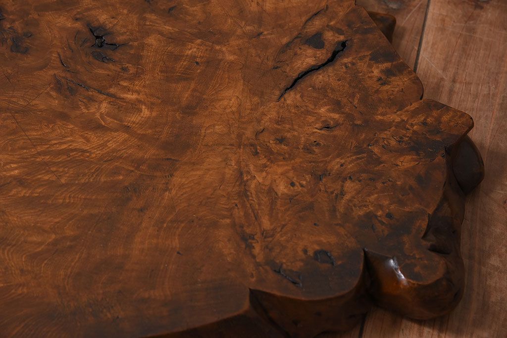 アンティーク雑貨　大正〜昭和期　瘤杢　古い栃材のアンティーク花台(飾り台)