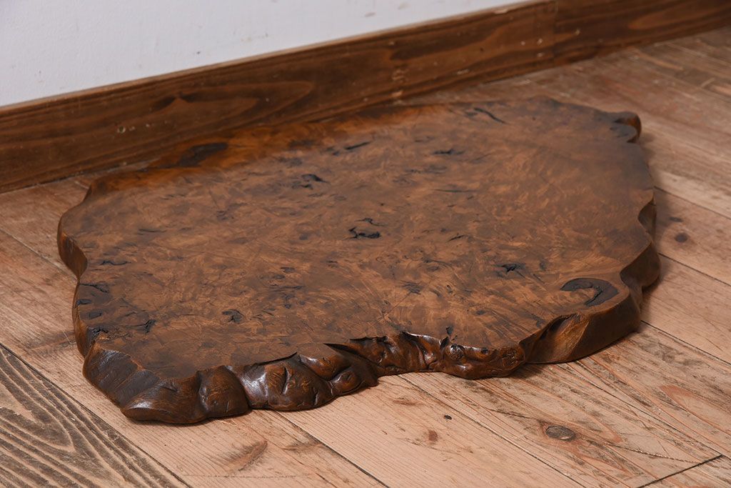 アンティーク雑貨　大正〜昭和期　瘤杢　古い栃材のアンティーク花台(飾り台)