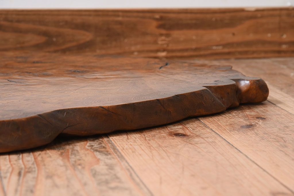 アンティーク雑貨　大正〜昭和期　瘤杢　古い栃材のアンティーク花台(飾り台)