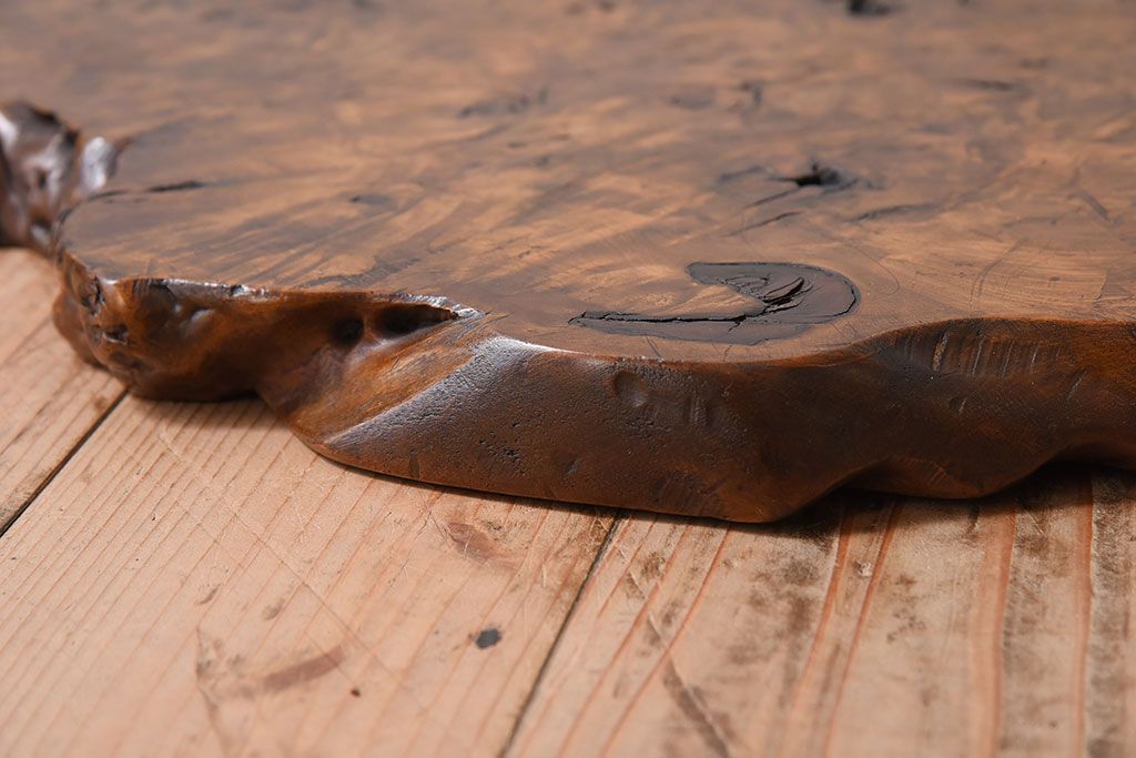 アンティーク雑貨　大正〜昭和期　瘤杢　古い栃材のアンティーク花台(飾り台)