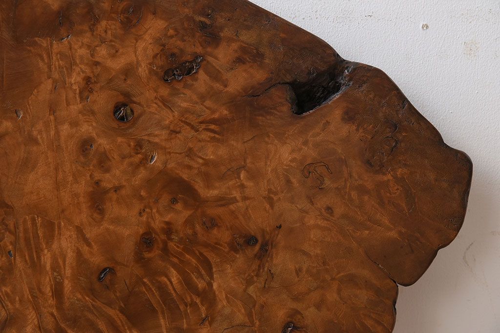 アンティーク雑貨　大正〜昭和期　瘤杢　古い栃材のアンティーク花台(飾り台)