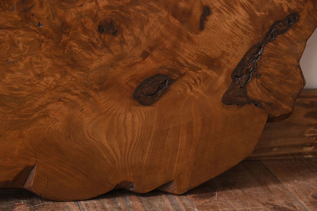 アンティーク雑貨　大正〜昭和期　瘤杢　古い栃材のアンティーク花台(飾り台)