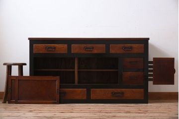 アンティーク家具　古民具・骨董　前面欅材・枠檜材製　明治期の古い時代箪笥サイドボード