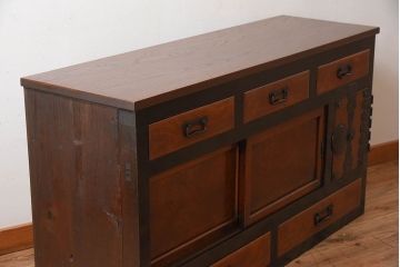 アンティーク家具　古民具・骨董　前面欅材・枠檜材製　明治期の古い時代箪笥サイドボード