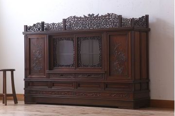 中古　民芸家具　唐木製　高級品!彫刻が素晴らしいサイドボード(キャビネット)(定価約220万円)