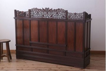 中古　民芸家具　唐木製　高級品!彫刻が素晴らしいサイドボード(キャビネット)(定価約220万円)