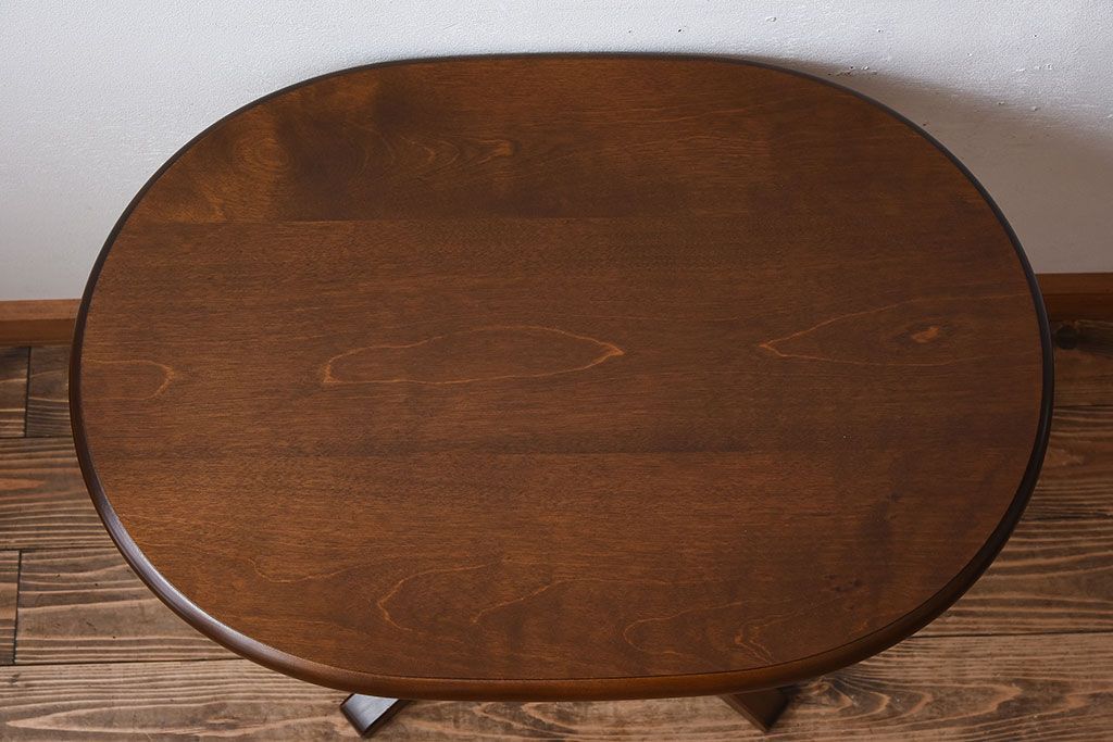 中古　北海道民芸家具　#481　楕円茶卓(サイドテーブル・カフェテーブル)