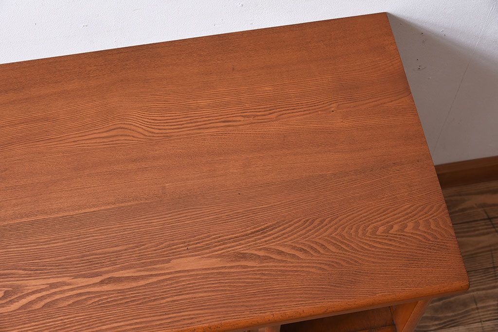 レトロ家具　タモ材製!レトロな和製アンティークの片袖机(デスク)