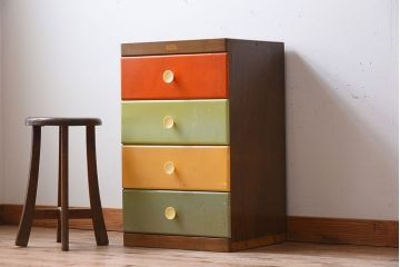 レトロ家具　昭和レトロ!カラフルなアンティークチェスト(引き出し)