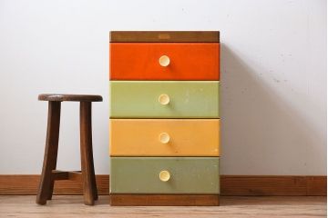 レトロ家具　昭和レトロ!カラフルなアンティークチェスト(引き出し)