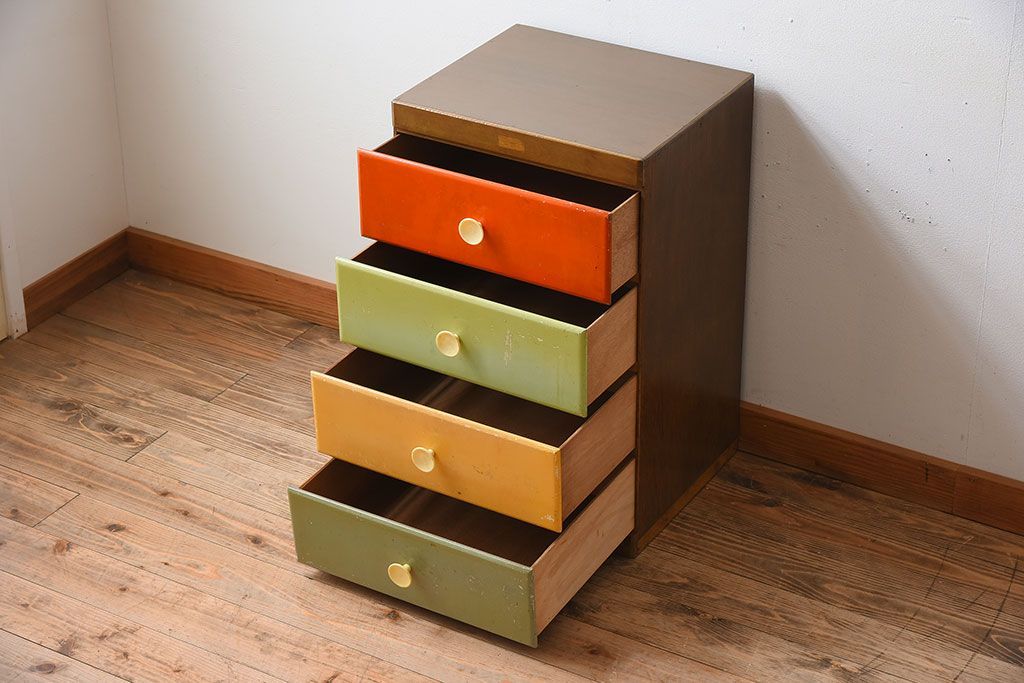 レトロ家具　昭和レトロ!カラフルなアンティークチェスト(引き出し)