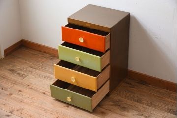 レトロ家具　昭和レトロ!カラフルなアンティークチェスト(引き出し)