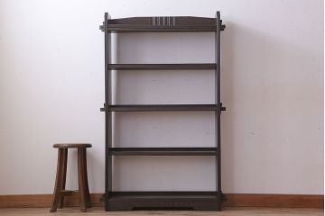 レトロ家具　ラワン材製　古い木のレトロな楔(くさび)式本棚(ディスプレイラック)