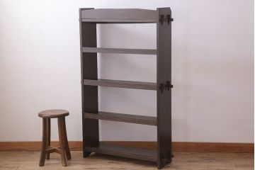 レトロ家具　ラワン材製　古い木のレトロな楔(くさび)式本棚(ディスプレイラック)