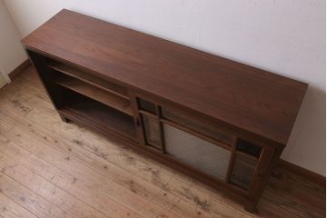 アンティーク家具　ナラ材製!色ガラスとダイヤガラス入りのサイドキャビネット(サイドボード)