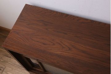 アンティーク家具　ナラ材製!色ガラスとダイヤガラス入りのサイドキャビネット(サイドボード)