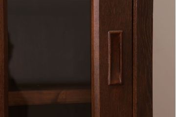 アンティーク家具　ナラ材製!色ガラスとダイヤガラス入りのサイドキャビネット(サイドボード)