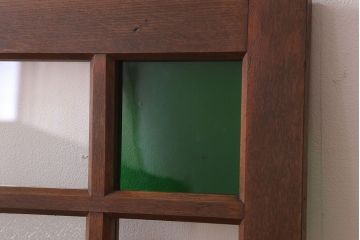 アンティーク家具　ナラ材製!色ガラスとダイヤガラス入りのサイドキャビネット(サイドボード)