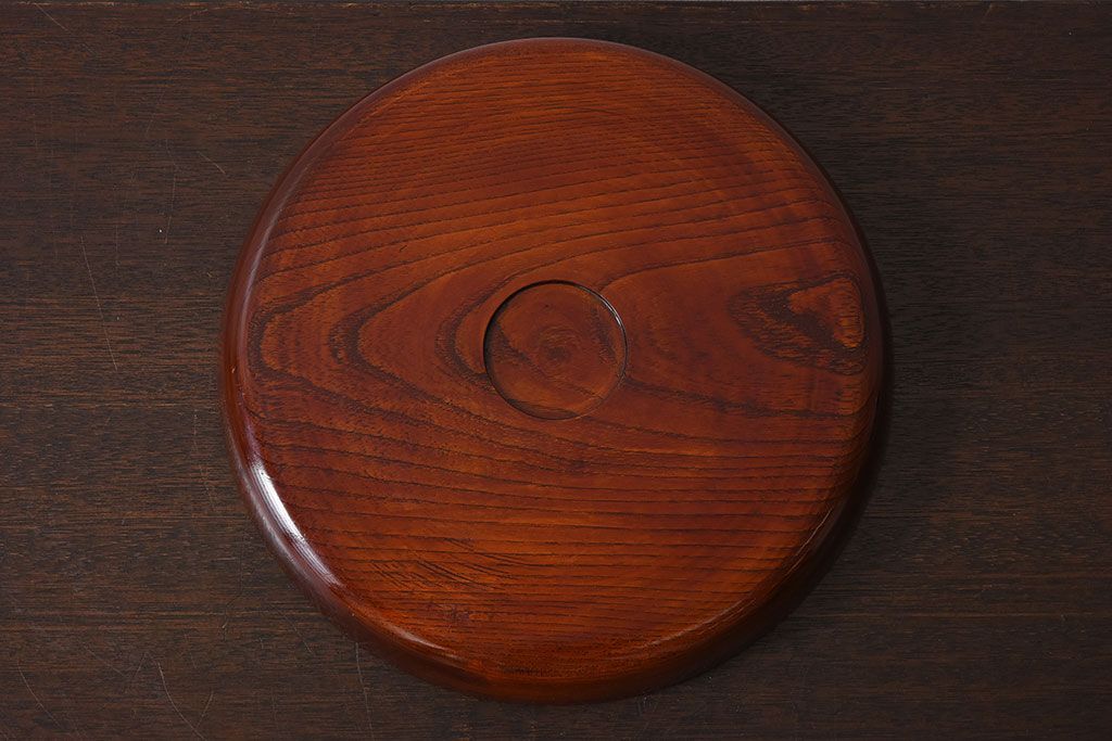 アンティーク雑貨　和製アンティーク　欅材!漆塗りが美しい古い木製丸盆(1)