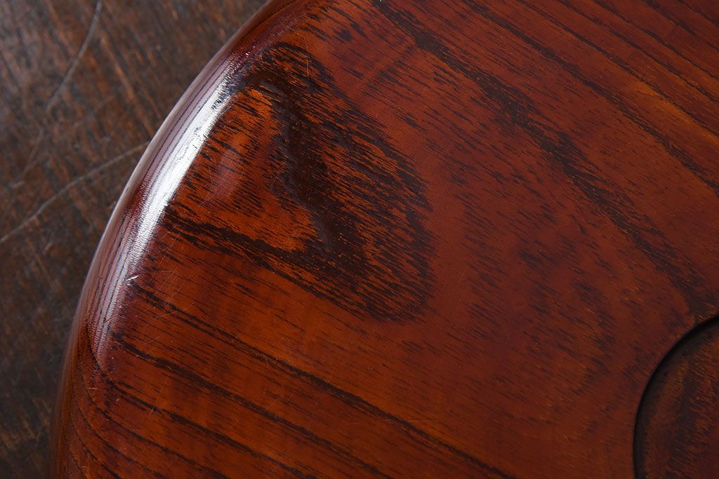 アンティーク雑貨　和製アンティーク　欅材!漆塗りが美しい古い木製丸盆(1)