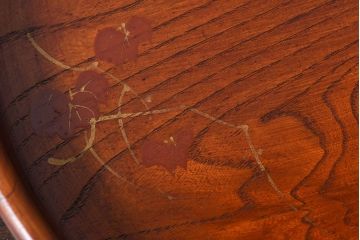 アンティーク雑貨　和製アンティーク　欅材!漆塗りが美しい古い木製丸盆(3)