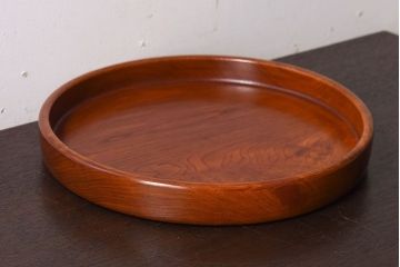 アンティーク雑貨　和製アンティーク　欅材!漆塗りが美しい古い木製丸盆(3)