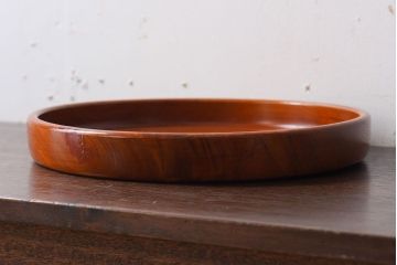 アンティーク雑貨　和製アンティーク　欅材!漆塗りが美しい古い木製丸盆(3)