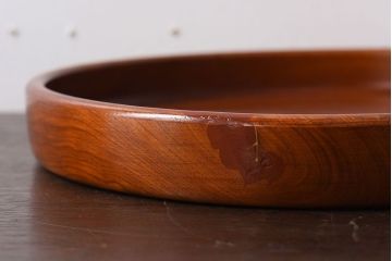 アンティーク雑貨　和製アンティーク　欅材!漆塗りが美しい古い木製丸盆(3)