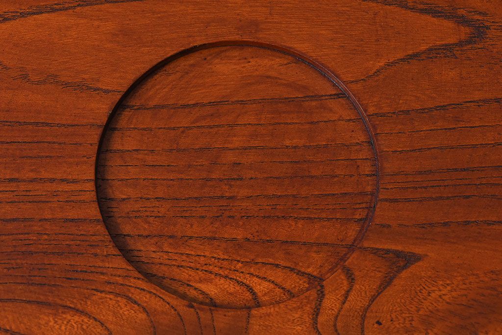 アンティーク雑貨　和製アンティーク　欅材!漆塗りが美しい古い木製丸盆(3)