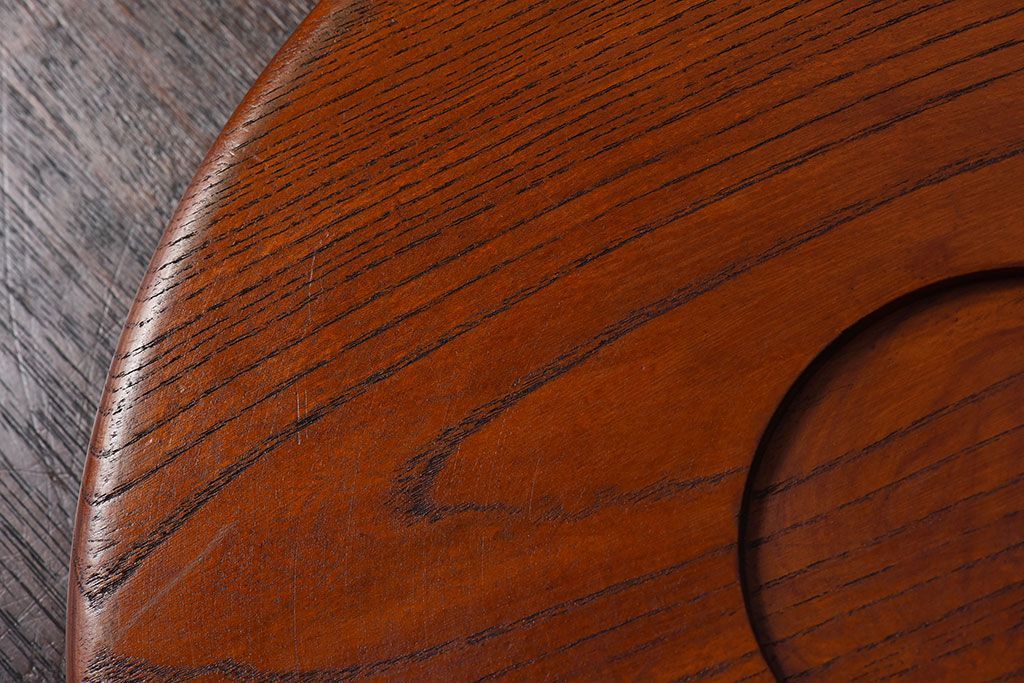 アンティーク雑貨　和製アンティーク　欅材!漆塗りが美しい古い木製丸盆(3)