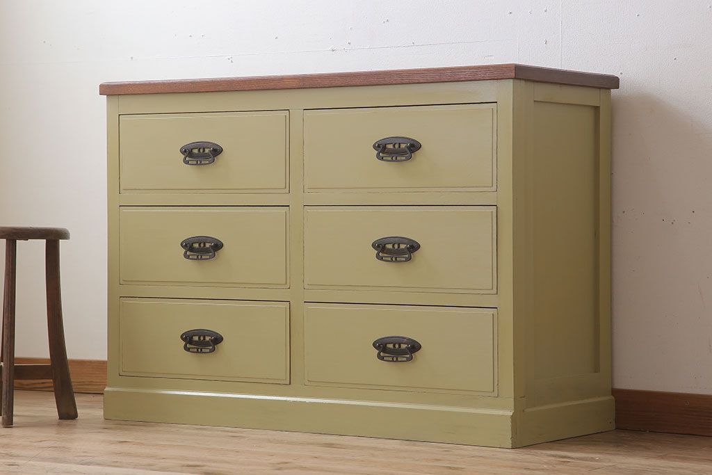 レトロ家具　ナラ材製!レトロなペイントチェスト