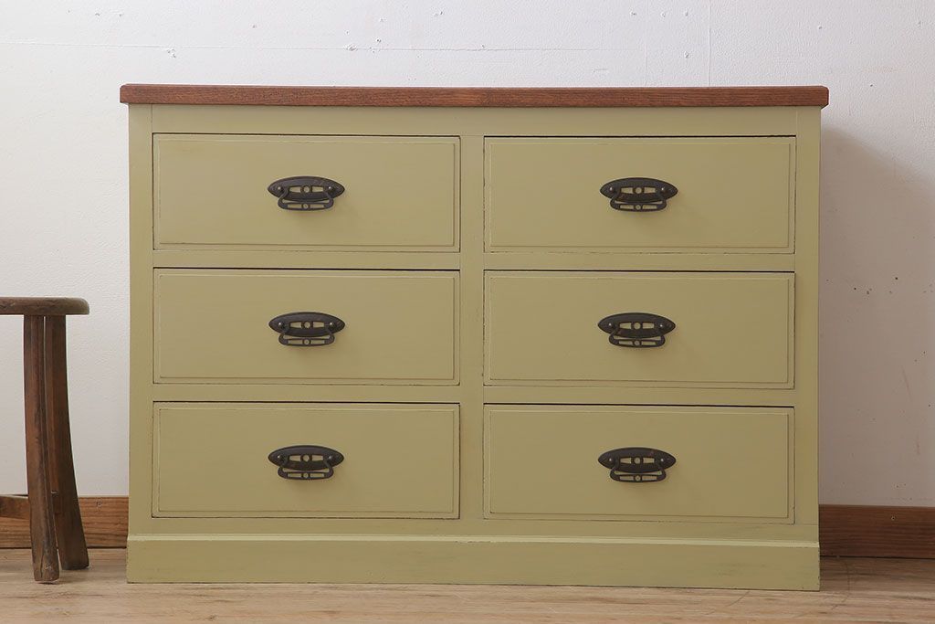 レトロ家具　ナラ材製!レトロなペイントチェスト