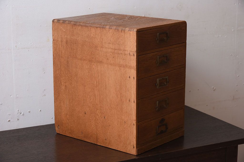 レトロ家具　ナラ材製!レトロかわいいアンティーク小引き出し(1)