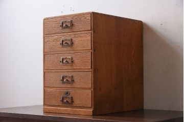 レトロ家具　ナラ材製!レトロかわいいアンティーク小引き出し(1)
