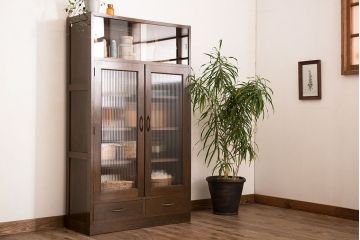 アンティーク家具　樺材製　モールガラス入りアンティーク本箱