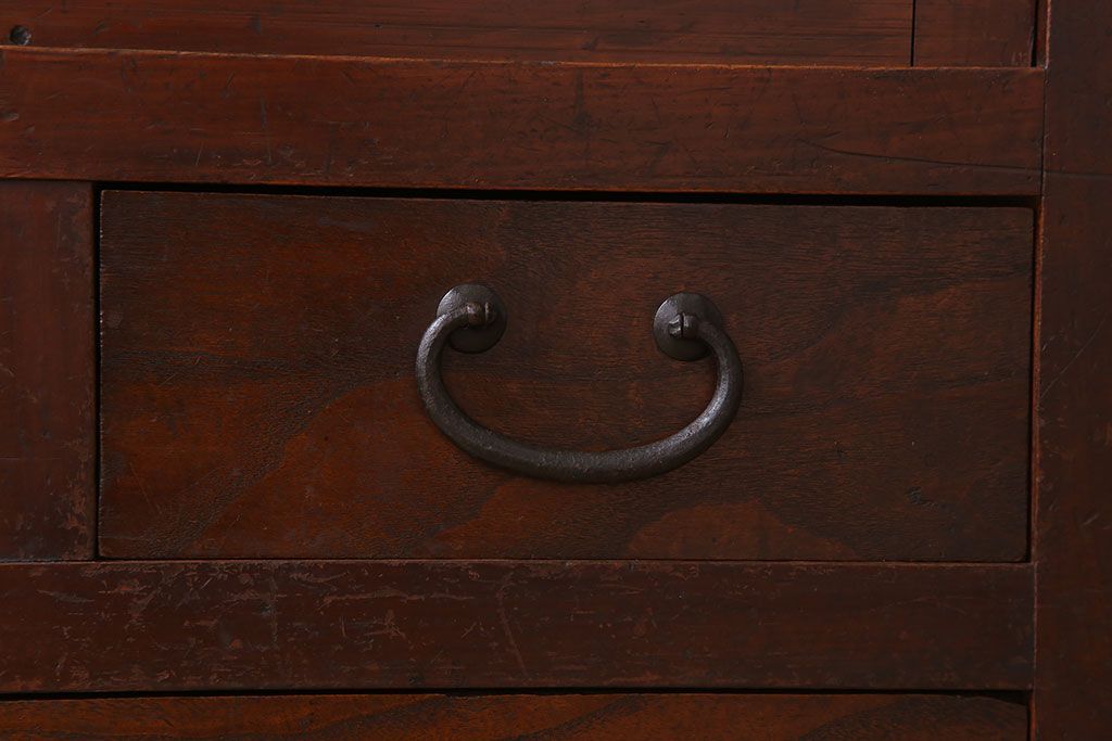 アンティーク家具　結霜ガラス入り引き戸がおしゃれな和製アンティークの茶箪笥(収納棚)