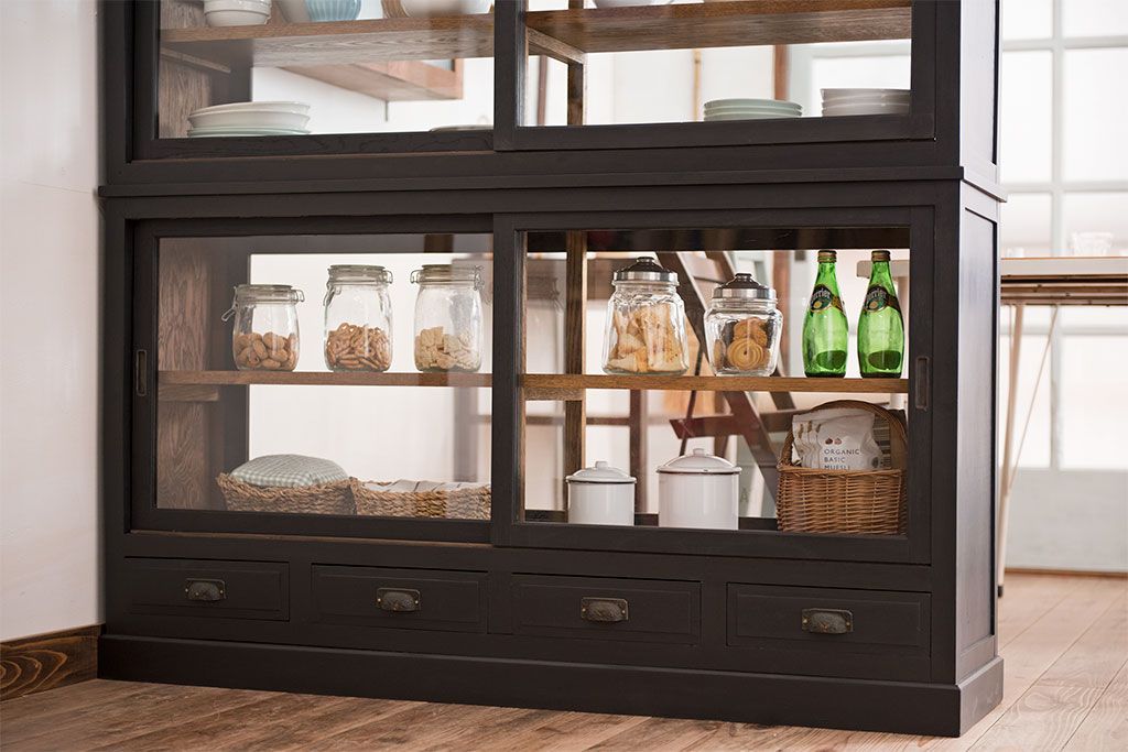 アンティーク家具　大正ロマン　ナラ材製!アンティーク両面ガラスの収納棚