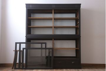 アンティーク家具　大正ロマン　ナラ材製!アンティーク両面ガラスの収納棚