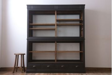 アンティーク家具　大正ロマン　ナラ材製!アンティーク両面ガラスの収納棚