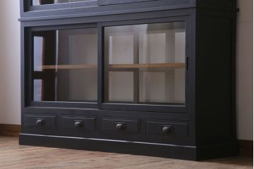 アンティーク家具　大正ロマン　ナラ材製!アンティーク両面ガラスの収納棚