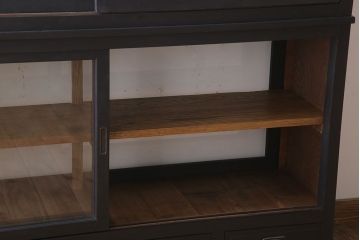 アンティーク家具　大正ロマン　ナラ材製!アンティーク両面ガラスの収納棚