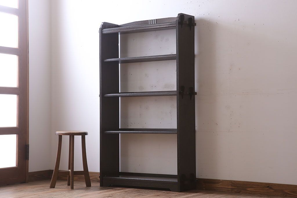 レトロ家具　ラワン材製　古い木のレトロな楔(くさび)式本棚(ディスプレイラック)(2)