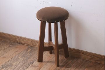 アンティーク家具　古いブナ材製のクッション座面丸スツール(1)