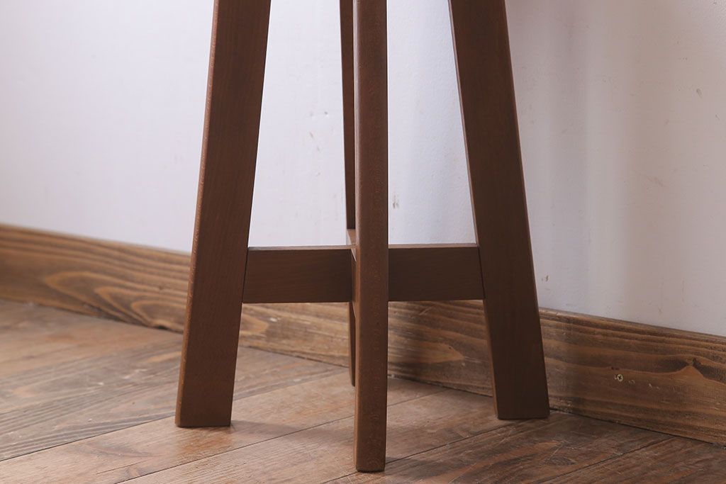 アンティーク家具　古いブナ材製のクッション座面丸スツール(1)